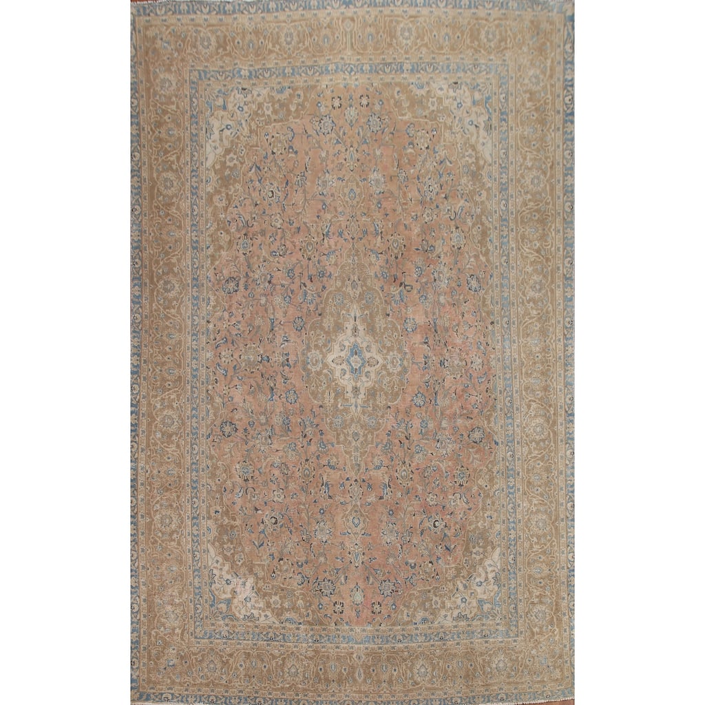 Hand Knotted Oriental 100% Wool Carpet Traditional Floral Pink Mashad Area Rug - 11' 11'' X 8' 9''