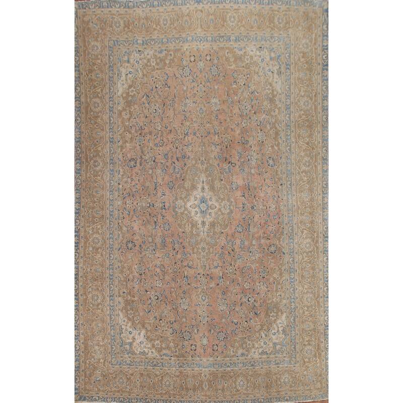 Hand Knotted Oriental 100% Wool Carpet Traditional Floral Pink Mashad Area Rug - 11' 11'' X 8' 9''