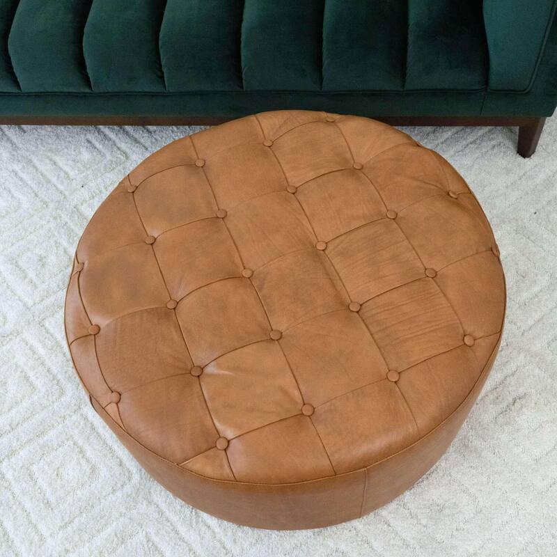 Seletar Tan Leather Ottoman Comfortable choice, multiple functions, classic design, and cozy corners - Light Tan