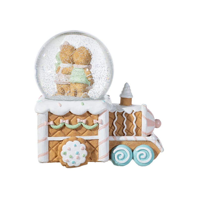Glitzhome 100mm Christmas Resin Musical Snowflakes Ginginerbread Family Train Waterglobe