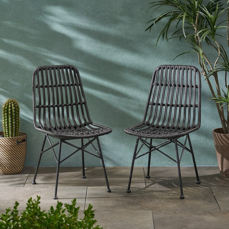 Roomfitters Wicker Armless Outdoor Dining Chairs Set of 2, Weather-Resistant Patio Seating with Metal Legs, Grey - Grey