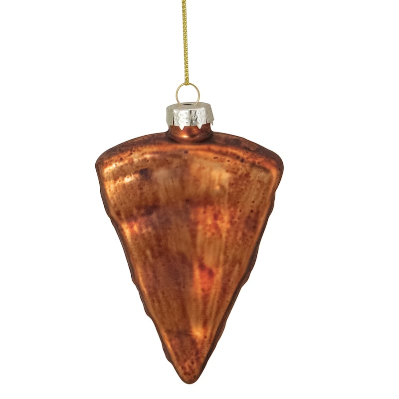 3.25" Beige, Red, Brown Pepperoni Pizza Slice Glass Christmas Ornament