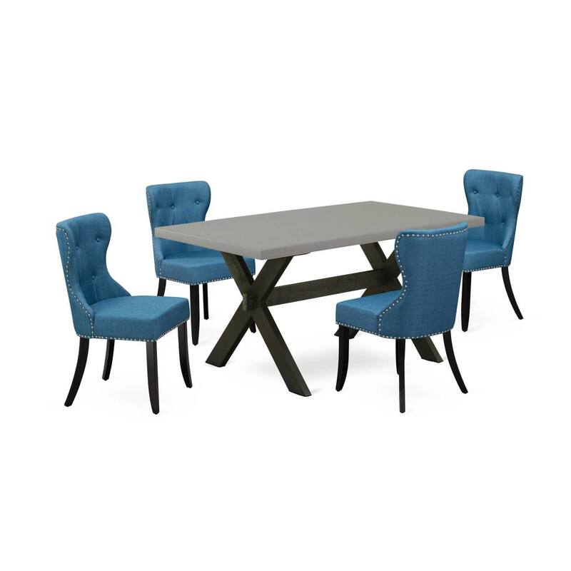 HomeStock 5-Piece Natural Oak Finish Solid Wood Top Dining table with 4 Chairs