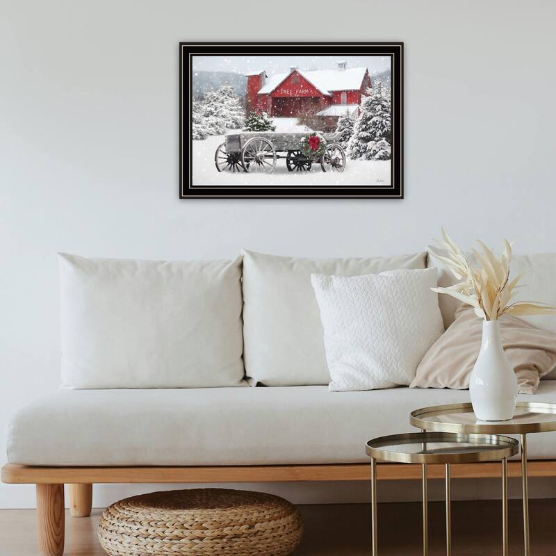 Framed Wall Art - Tree Farm Wagon, Black Frame