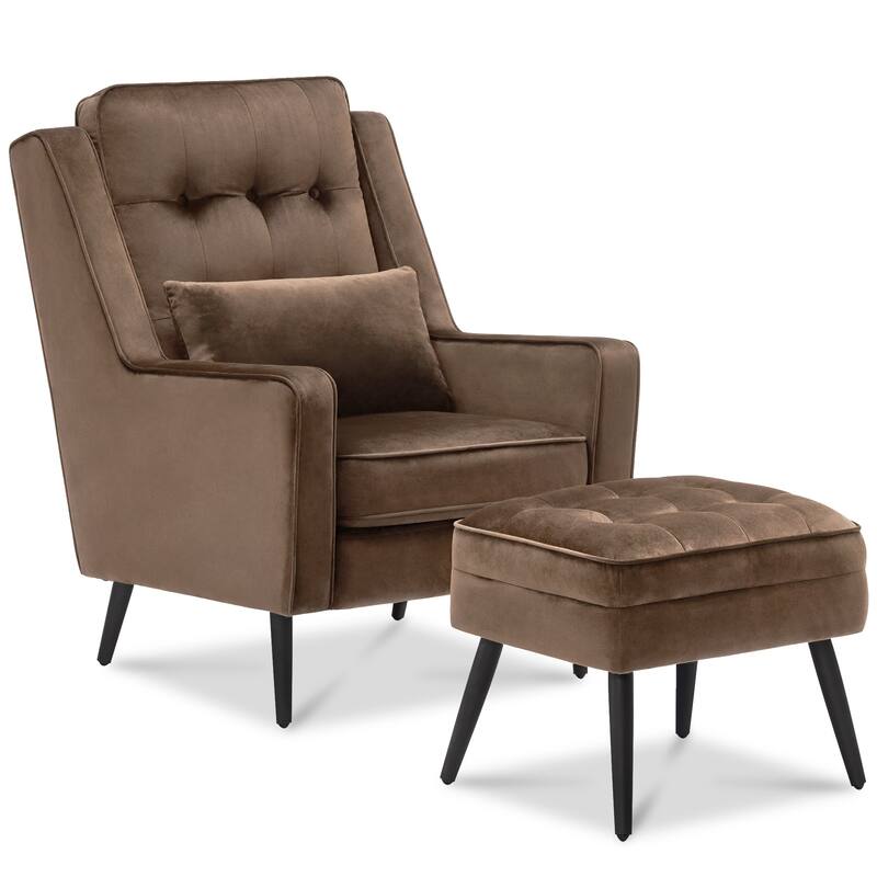 MCombo Modern Accent Club Chair with Ottoman, Velvet Upholstered Armchair with Lumbar Pillow 4278