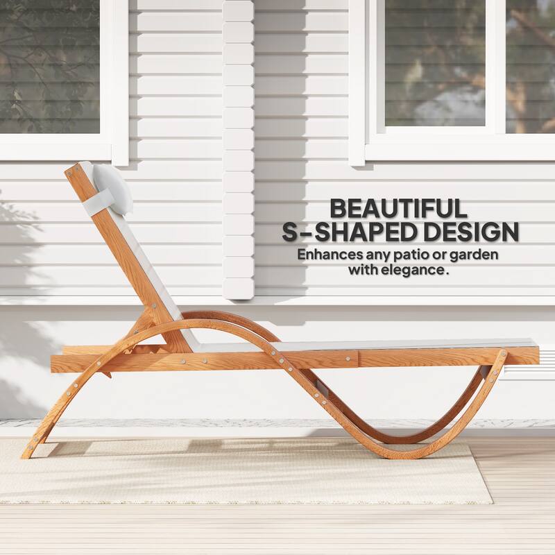 Outdoor Lounge Chair Larch Wood Frame Breathable Mesh Adjustable Backrest Garden Patio Deck Chair - 29.1" W x 72" D x 35.8" H