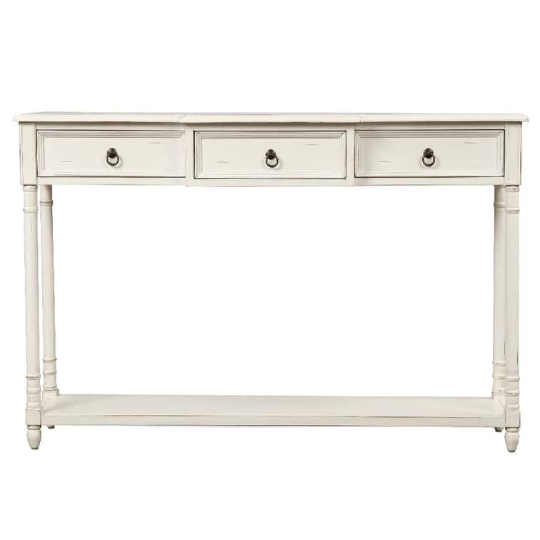 Nestfair Solid Wood Console Table with 3 Drawers and Shelf