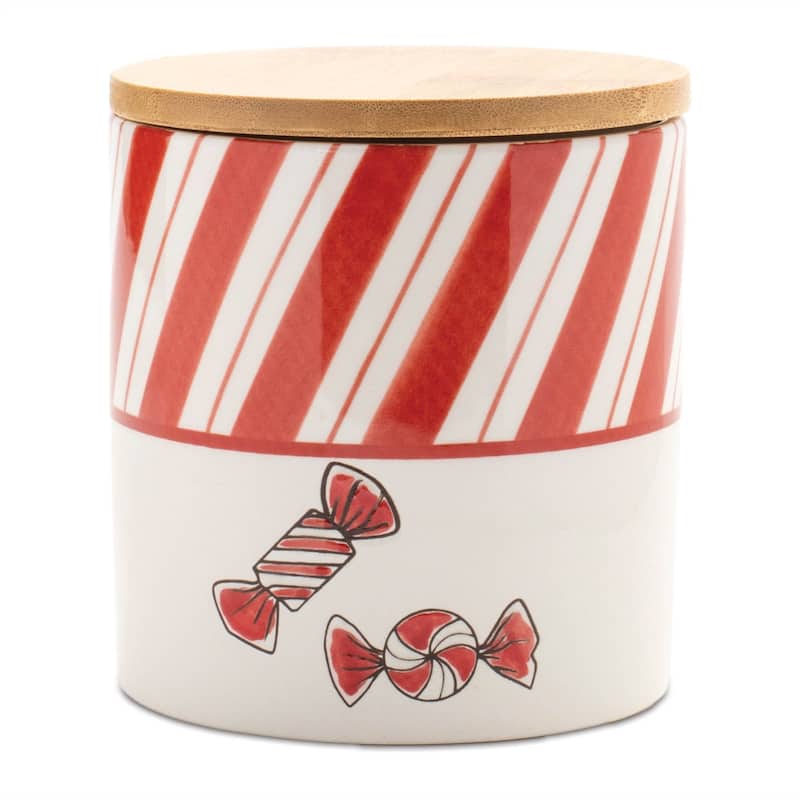 Ceramic Peppermint Candy Christmas Canister - 4.75" - Set of 4