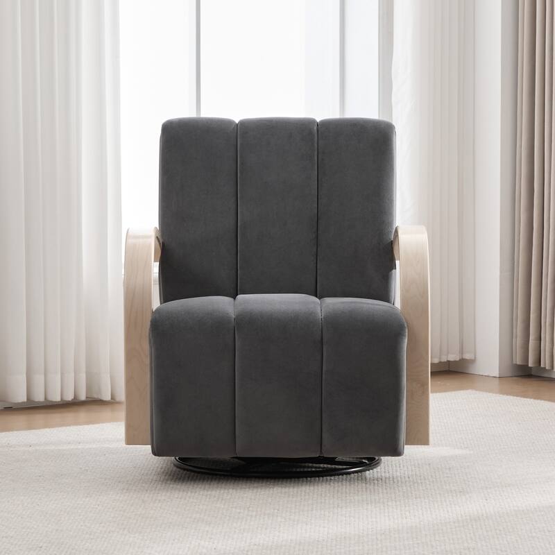 30.3"W Upholstered Swivel Accent Chair with Solid Wood Armrests, Channel Tufted Lounge Chair Single Reading Sofa Chair