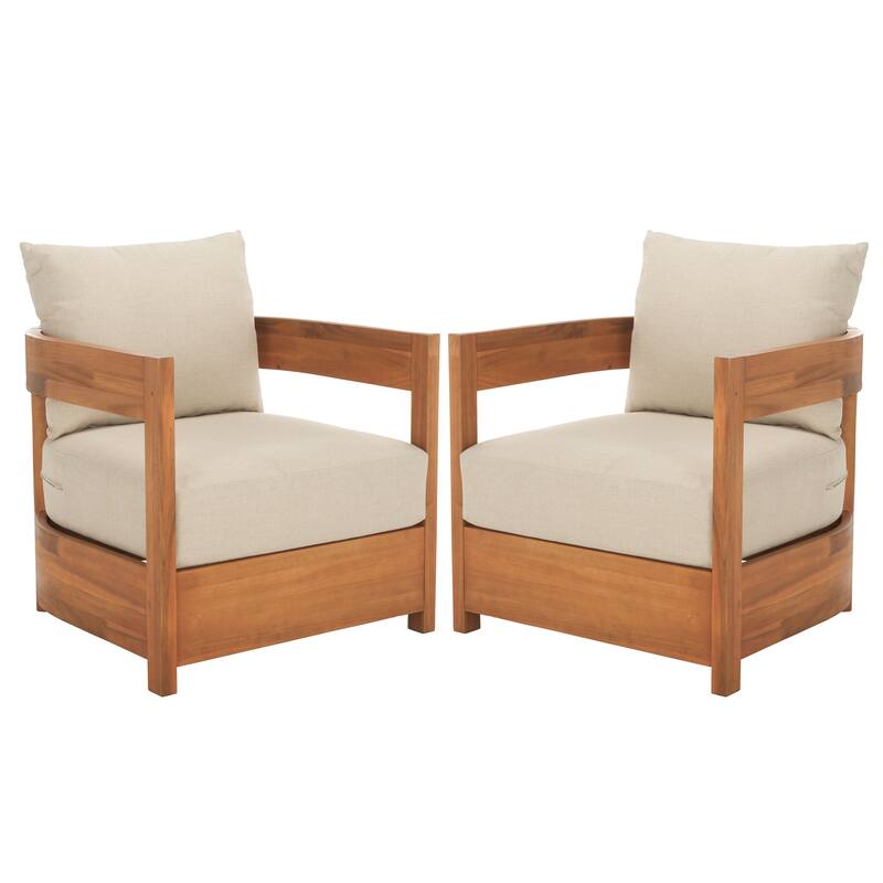 SAFAVIEH Outdoor Living Kento Armchair (Set of 2) - 27"W x 29"D x 25"H - Natural/Taupe