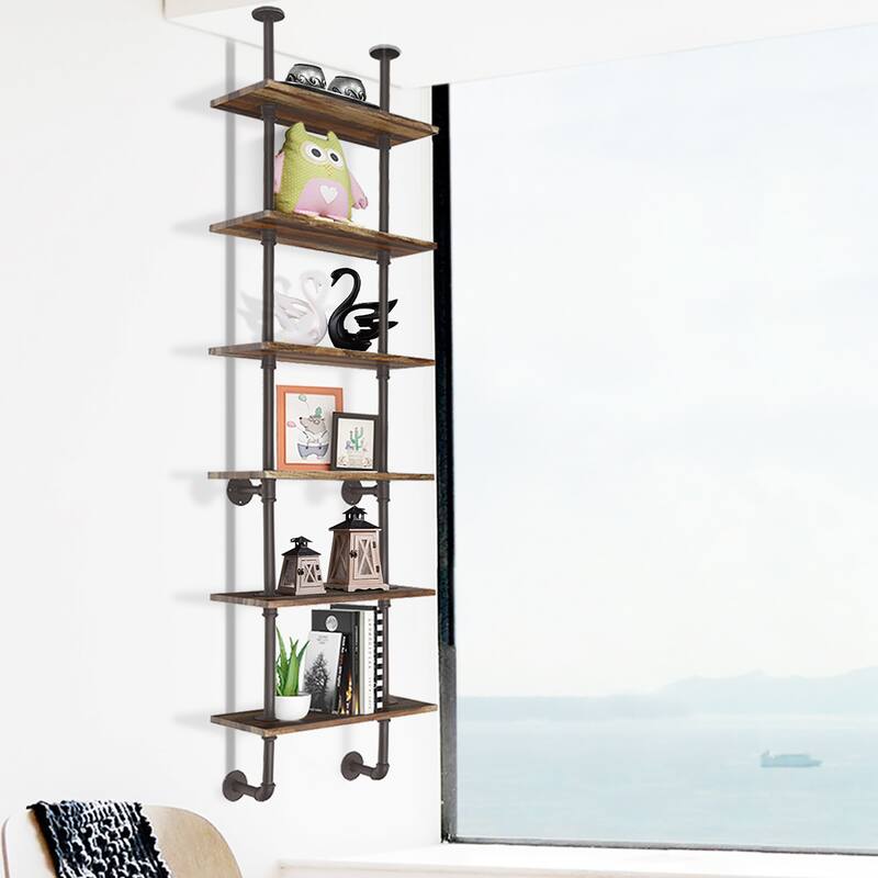 Costway 6-Shelf Rustic Pipe Shelving Unit, Vintage Industrial Pipe
