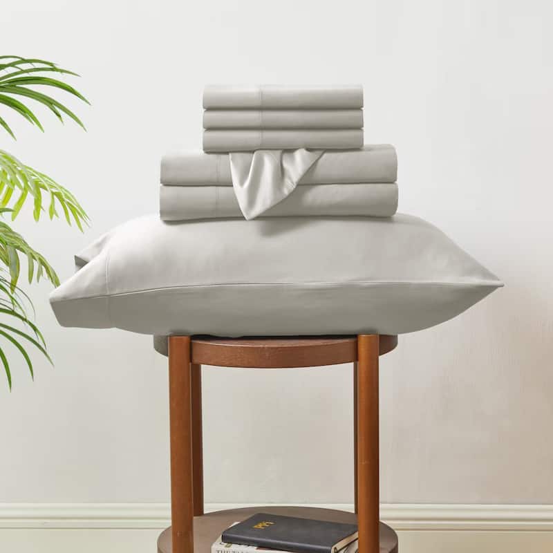 Modern Threads 6-Piece Satin Sheet Set with Deep Pocket Fitted Sheet, 4 Pillowcases, and Organizer