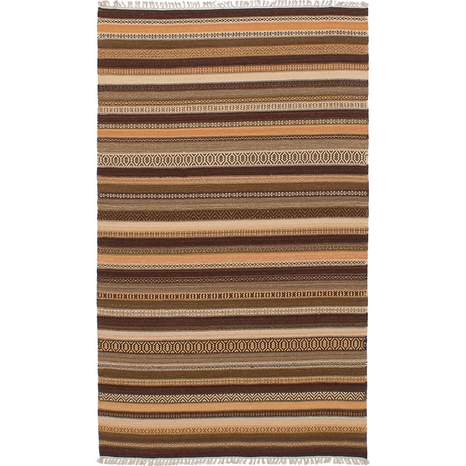 ECARPETGALLERY Flat-weave Ankara Brown, Ivory Wool Kilim - 4'11 x 8'1