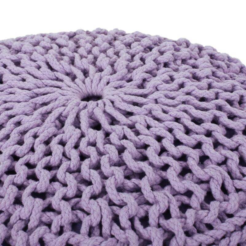 Bordeaux Knitted Cotton Round Pouf, Lavender - Lavender