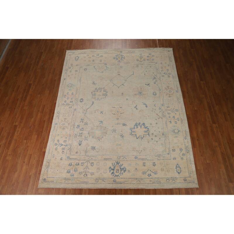 Floral Beige Vegetable Dye Oushak Turkish Rug Hand-Knotted Wool Carpet - 8'1"x 10'2"