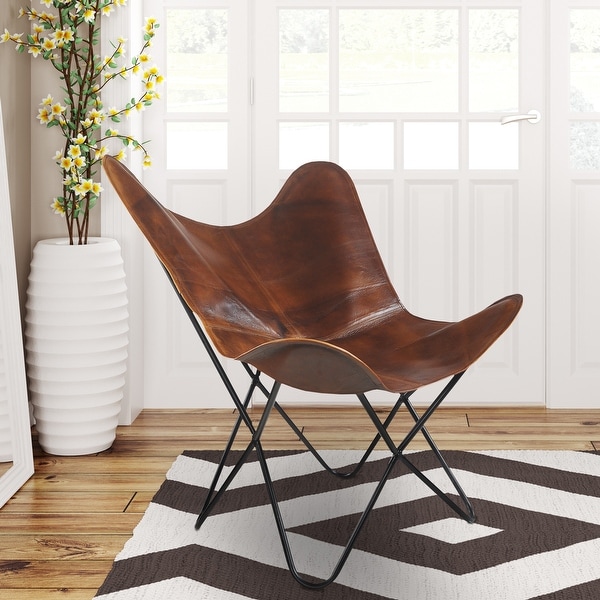 Tan leather butterfly on sale chair