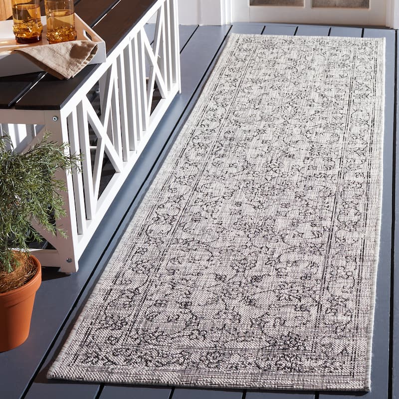 SAFAVIEH Courtyard Aquata Indoor/ Outdoor Waterproof Patio Backyard Rug - 2'3" x 8' Runner - Grey/Black