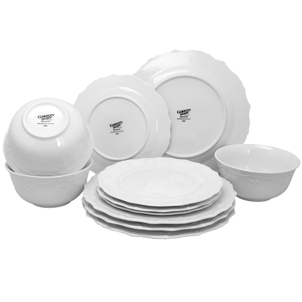 Gibson Home Fine White Ceramic Embossed 12 piece Dinnerware Set