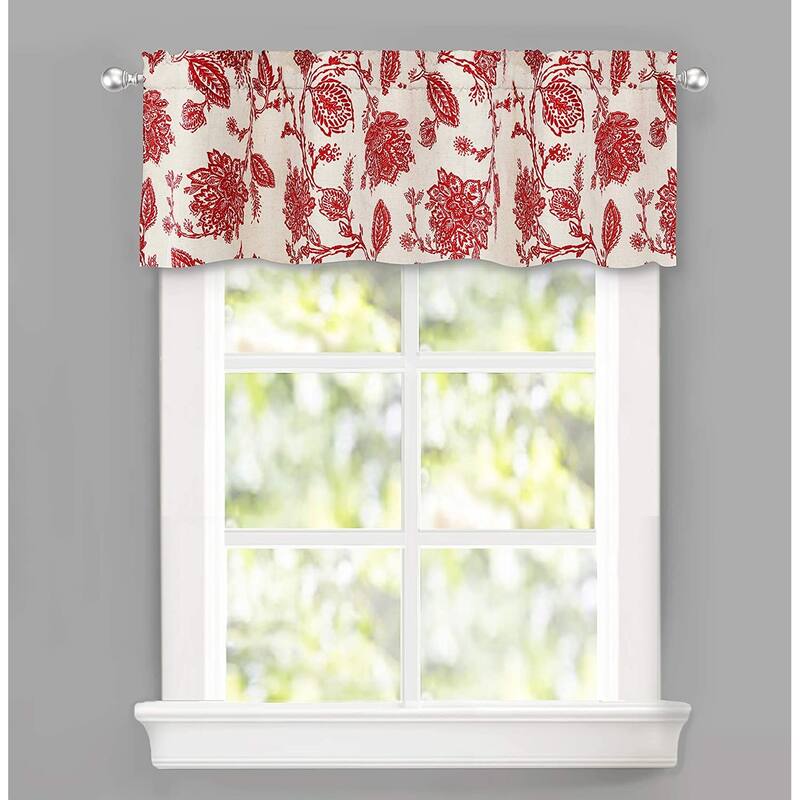 DriftAway Freda Jacobean Floral Window Curtain Valance Rod Pocket 2 Layers - 52" width x 14 " length - 52" width x 14 " length