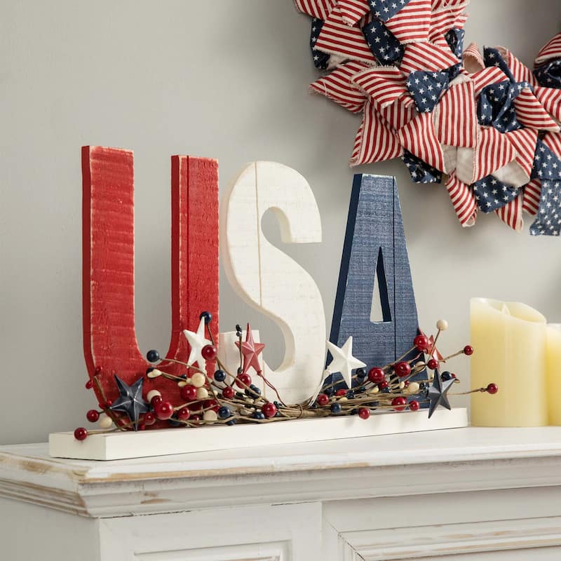 Glitzhome Patriotic Americana Flag USA Table Decor