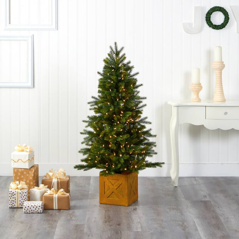5' Manchester Fir Christmas Tree in Planter with 250 Clear LED - Green
