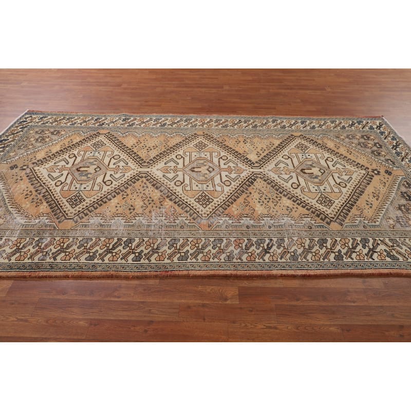 Distressed Bakhtiari Persian Vintage Area Rug Handmade Wool Carpet - 5'2" x 9'11"