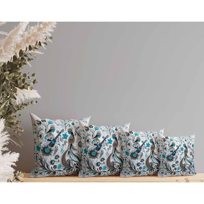 Musical Farry Indoor/Outdoor Reversible Throw Pillow White and Blue