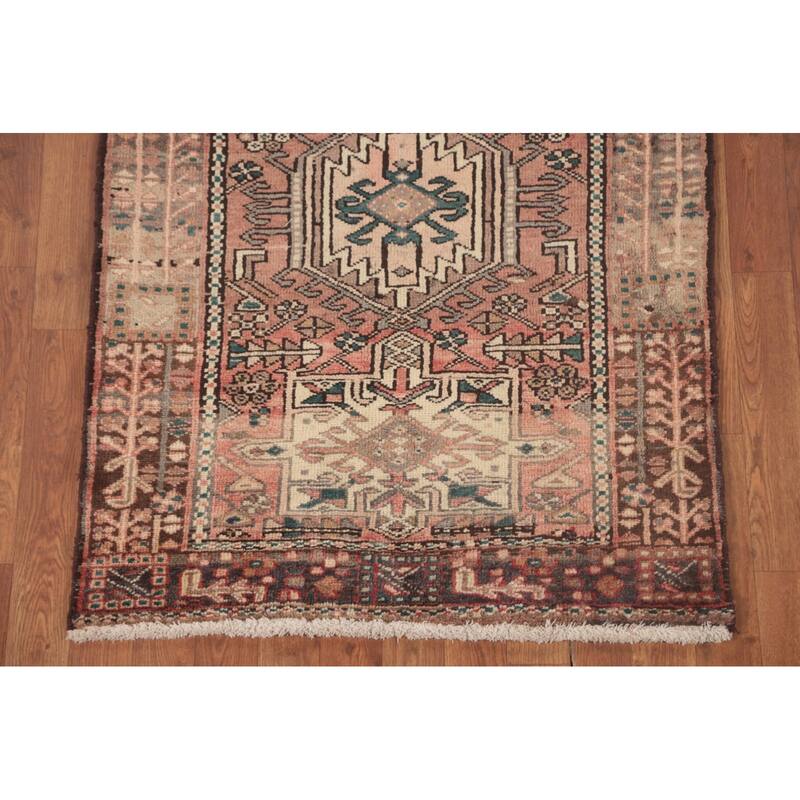 Tribal Pink Gharajeh Persian Vintage Runner Rug Wool Carpet - 3'0"x 10'6"