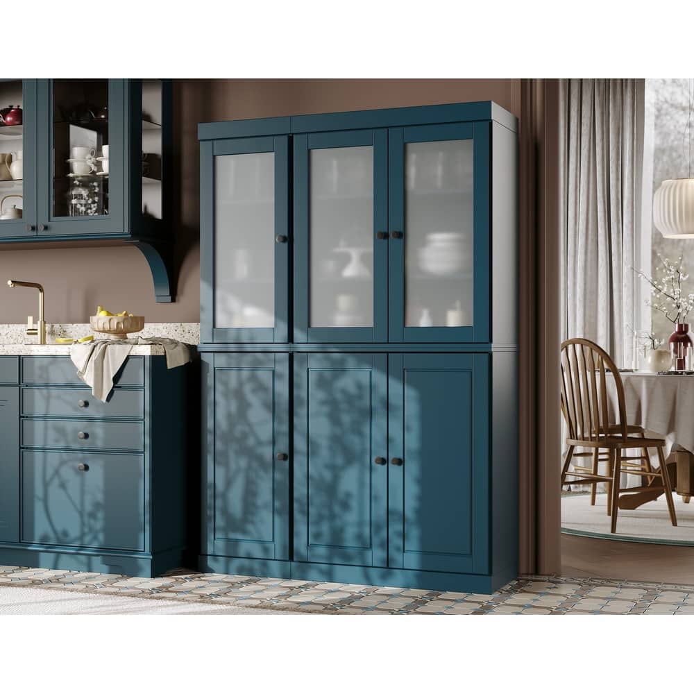 Palace Imports 100% Solid Wood 48.5" Pantry China Cabinet with Frosted Glass, Solid Wood Doors and 2-Drawers