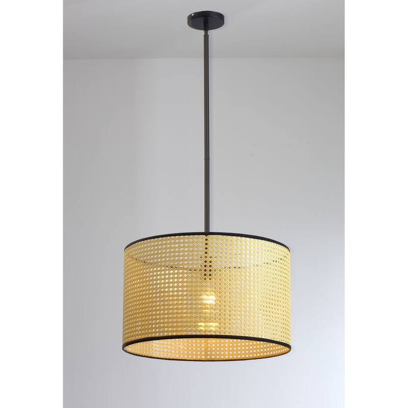 Light Brown Rattan Woven Farmhouse Cylinder Shape Pendant Light