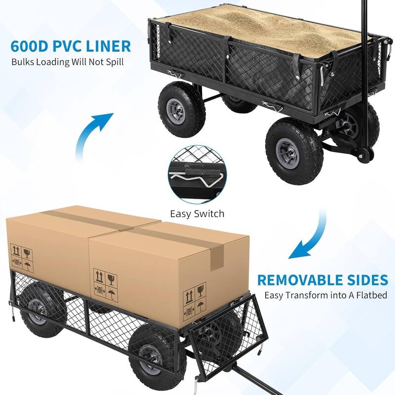 500 Lbs Capacity Folding Utility Heavy Duty Steel Garden Cart Wagon for Lawn, Yard, Farm