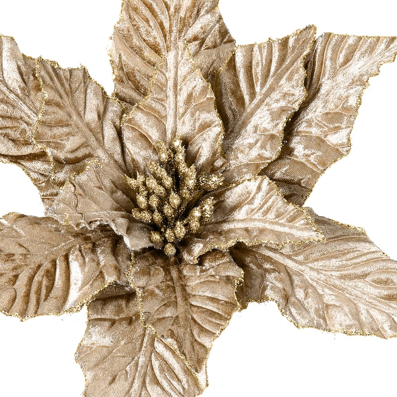 24" Glitter Edge Velvet Poinsettia Stem - 24