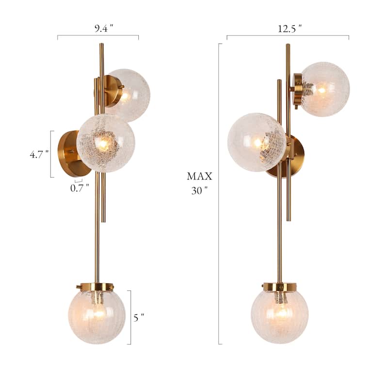 Bola Modern 3-Light Glass Chandelier Wall Sconces Bathroom Vanity Lights - L30.5" x W8" x H12.2"