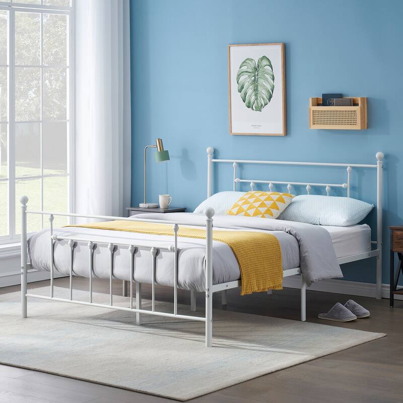 Victorian Steel Slat Bed Frames Twin /Full Queen Beds, White/Black-2 Color Options