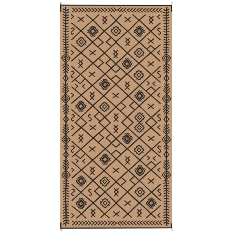Reversible Outdoor Rug Rhombus Pattern, UV-Protected Foldable Polypropylene Mat with Carry Bag - 215.7" L x 107.9" W - Brown-Black