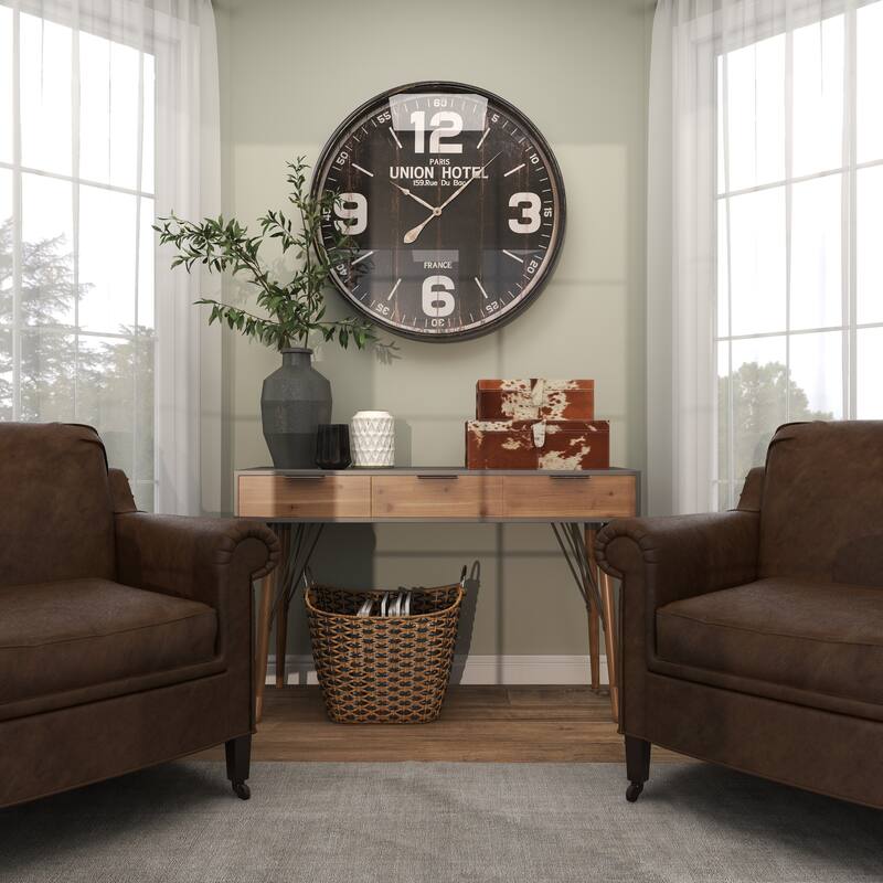 Brown Leather Handmade Box with Hinged Lid (Set of 2) - S/2 14", 17"W