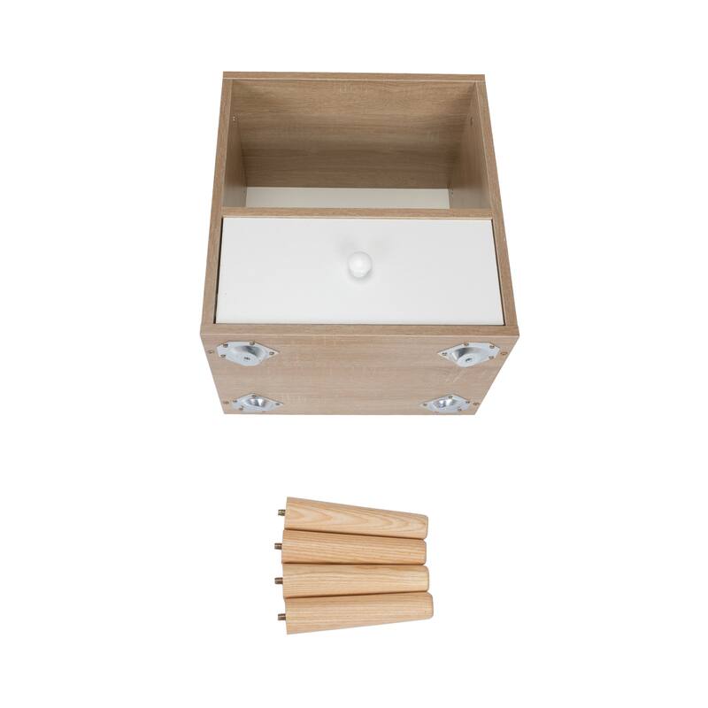 Anmytek Mid Century Modern Nightstand Set of 2,Light Wood Bedside Table with Drawer and Open Shelf