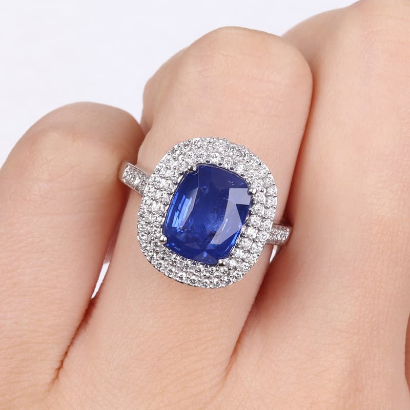 Miadora 3 7/8ct TGW Cushion Blue Sapphire and 1ct TDW Diamond Halo Cocktail Ring in 14k White Gold