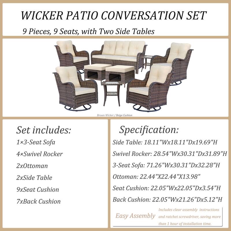 Wicker Patio Furniture Set-Outdoor Patio Conversation Seating Sets