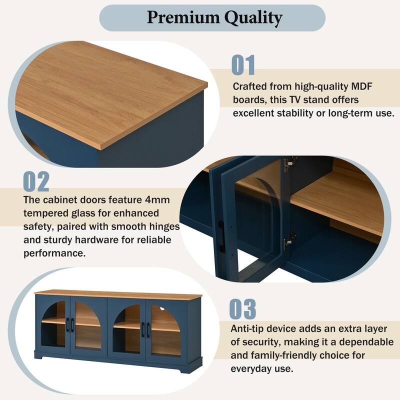 Farmhouse 66.9" TV Stand for TVs Up to 70", Wood Media Console with Adjustable Shelves and Glass Doors