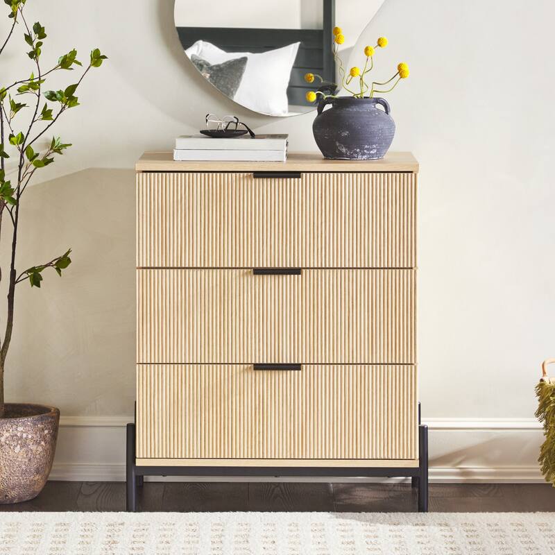 Middlebrook Designs Three Drawer Chest with Reeded Drawer Fronts - Coastal Oak