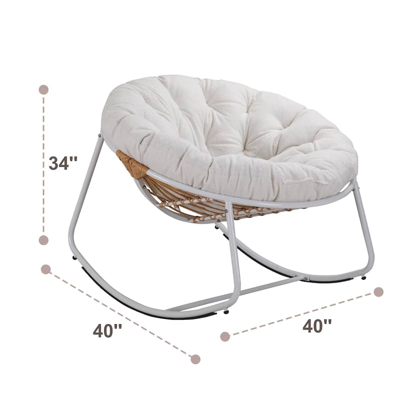 Outdoor Padded Cushion Rocking Chair, Oversized Metal Frame Egg Chair