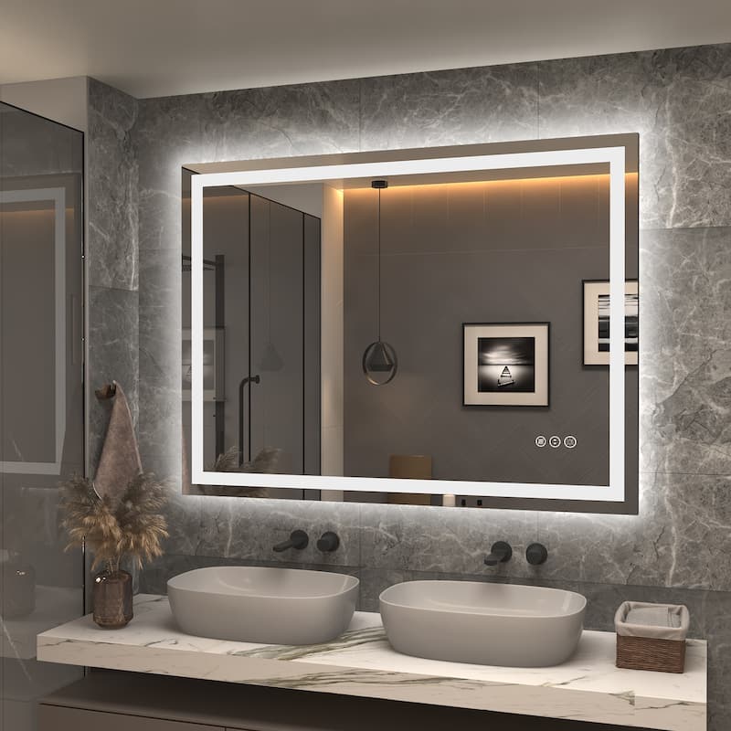 Apmir Front & Back LED Lighted Anti-fog Wall Bathroom Vanity Mirror with Tempered Glass & ETL - 48" x 36"