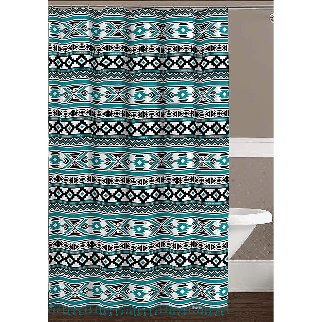 teal and black shower curtain