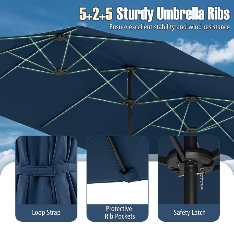 Costway 15.5 FT Extra-Large Patio Umbrella with LED Solar Lights & 12 - See Details