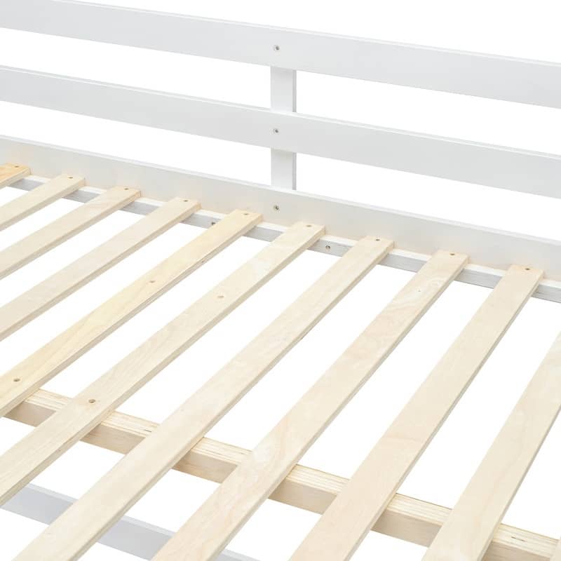 Low Bunk Beds Full Over Full Wood Bunk Bed Frame Floor Bunkbed for Kids Toddlers Boys Girls Teens' Bedroom Dorm