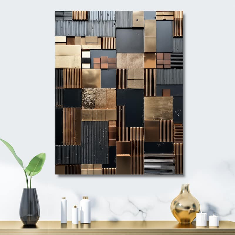 Designart "Brown Abstract Tile Mosiac Charm" Abstract Tile Metal Wall Art Brown Metal Wall Décor Modern Metal Art Work