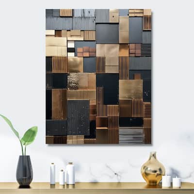 Designart "Brown Abstract Tile Mosiac Charm" Abstract Tile Metal Wall Art Brown Metal Wall Décor Modern Metal Art Work