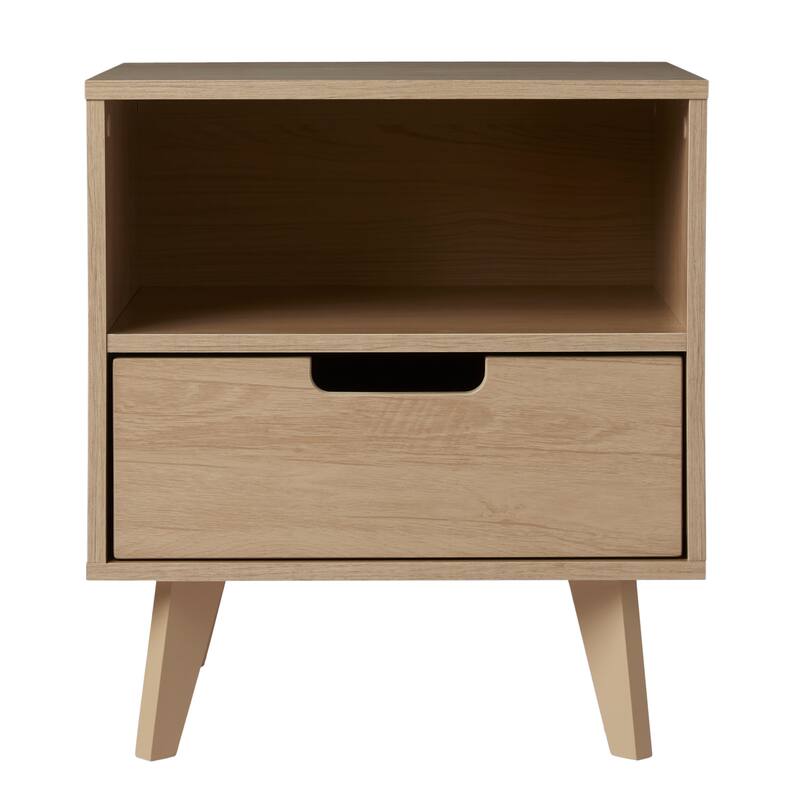 Brown MDF Modern 1-Drawer Nightstand with Open Cubby - Brown