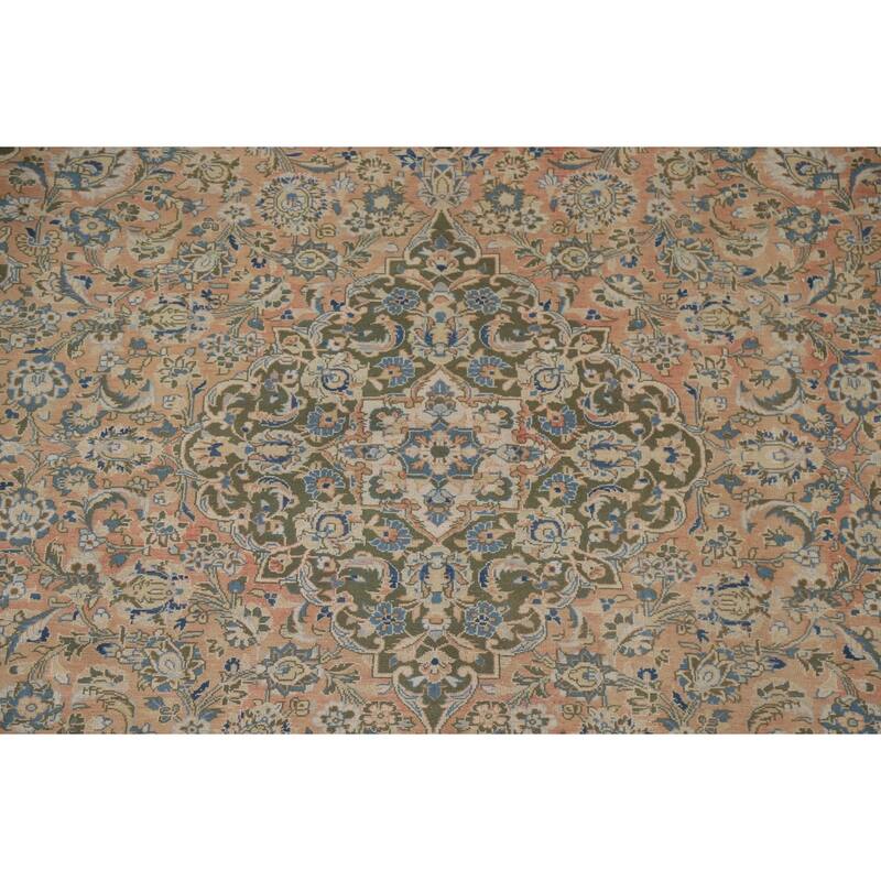 Hand Knotted Oriental 100% Wool Carpet Traditional Floral Oranges & Rust Mashad Area Rug - 13' 2'' X 9' 6''